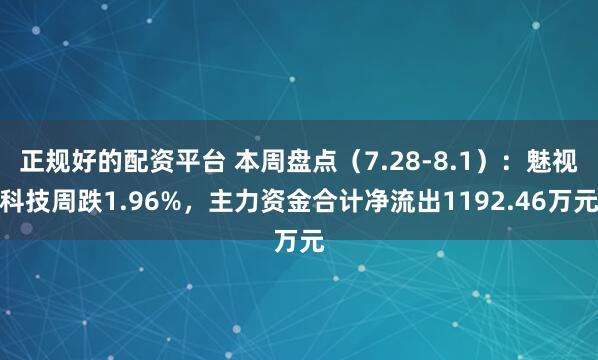 正规好的配资平台 本周盘点（7.28-8.1）：魅视科技周跌1.96%，主力资金合计净流出1192.46万元